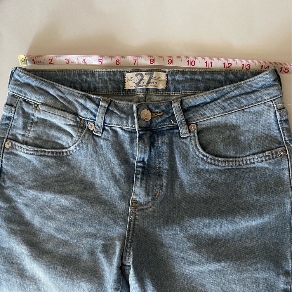 Free People We the free Liv cropped Cotton Elastic Blue Flare Denim Jeans -27 - Picture 7 of 9